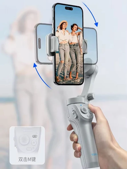 360 Derece  Akıllı Yüz Takipli Tripodlu Selfie Gimbal Otomatik Döner Telefon Tutucu, Gri - 3