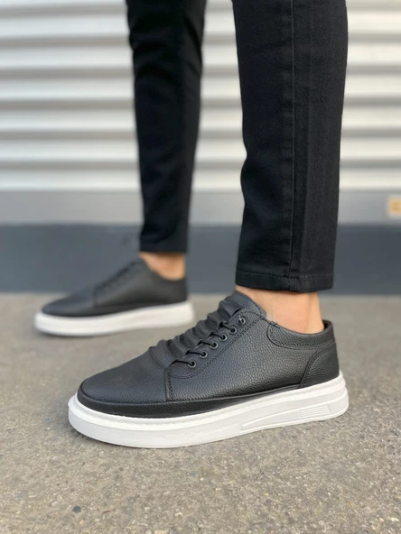 JY0535 Prime Bağcıklı Cilt Erkek Günlük Sneaker Ayakkabı CBT - Siyah - 2