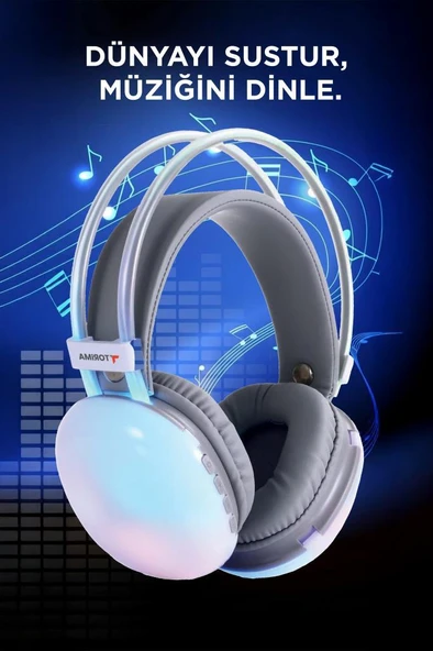 Torima HD-40 Beyaz Kablosuz RGB Işıklı Kulak Üstü Bluetooth Kulaklık - Resim 2