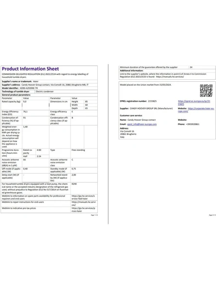 HAIER HD90-A2939RE-TR 9 kg Wi-Fi Bağlantılı Antrasit Isı Pompalı Kurutma Makinesi - Resim 6