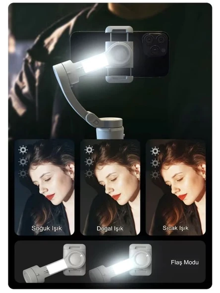 360 Derece  Akıllı Yüz Takipli Tripodlu Selfie Gimbal Otomatik Döner Telefon Tutucu, Gri - 4