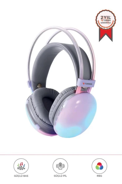 Torima HD-40 Mor Kablosuz RGB Işıklı Kulak Üstü Bluetooth Kulaklık ürün görseli