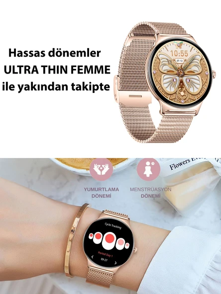 Logia Ultra Thin Femme 48mm Çelik Kasa Metal Kordon Akıllı Saat - 9