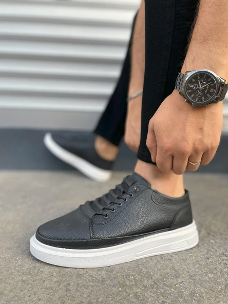 JY0535 Prime Bağcıklı Cilt Erkek Günlük Sneaker Ayakkabı CBT - Siyah - 3