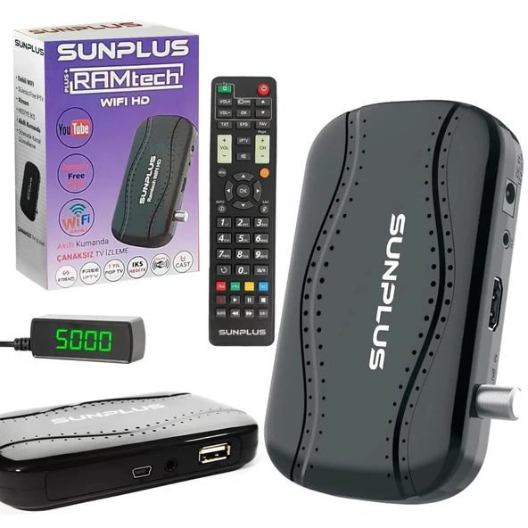 Sunplus Ramtech Plus+ Wıfı Hd Uydu Alıcı Mini Full Hd Iptv Dahili Wifi Ucast Iks Hediye + Süresiz Iptv