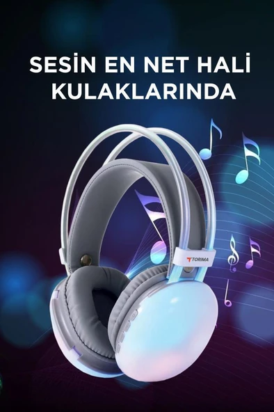 Torima HD-40 Beyaz Kablosuz RGB Işıklı Kulak Üstü Bluetooth Kulaklık - Resim 5