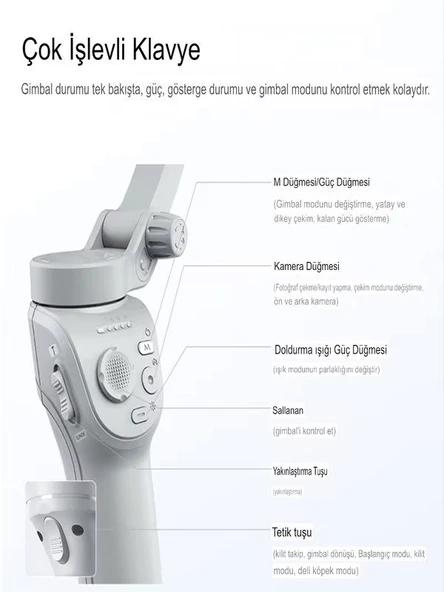 360 Derece  Akıllı Yüz Takipli Tripodlu Selfie Gimbal Otomatik Döner Telefon Tutucu, Gri - 6