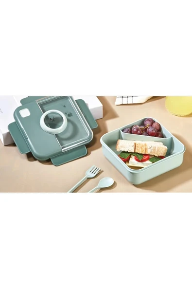 Qlux Diyet Ofis Okul Sporcu Fitness Lunch Box Sefer Tası Çatal Kaşıklı Beslenme Kabı Bpa İçermez