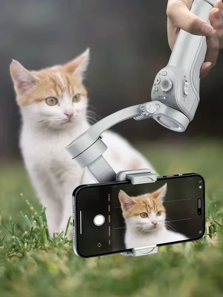 360 Derece  Akıllı Yüz Takipli Tripodlu Selfie Gimbal Otomatik Döner Telefon Tutucu, Gri - 7