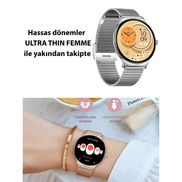 Logia Ultra Thin Femme 48mm Çelik Kasa Metal Kordon Akıllı Saat - 4