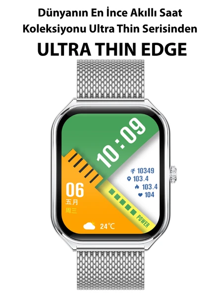 Logia Ultra Thin Edge 48mm Çelik Kasa Metal Kordon Akıllı Saat - 3