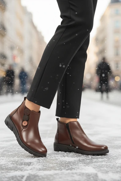 Voyager Kahve Hakiki Deri Kadın Düz Bot - 3