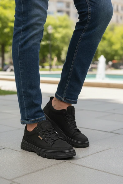 Bulldozer Siyah Nubuk Hakiki Deri Erkek Casual Ayakkabı - Resim 3