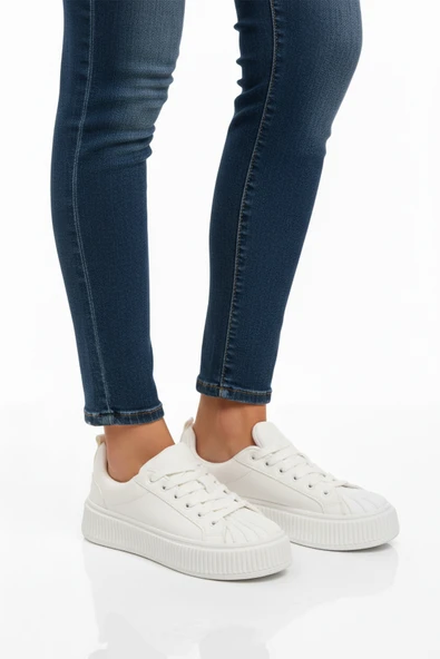 Aspor Beyaz Bağcıklı Unisex Spor Ayakkabı ürün görseli 1