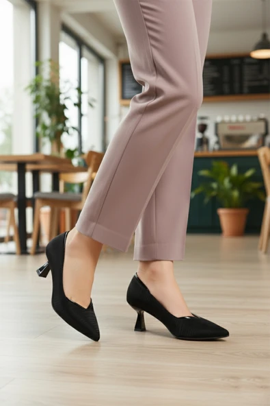 Aspor Siyah Saten Kadın Topuklu Ayakkabı - 3