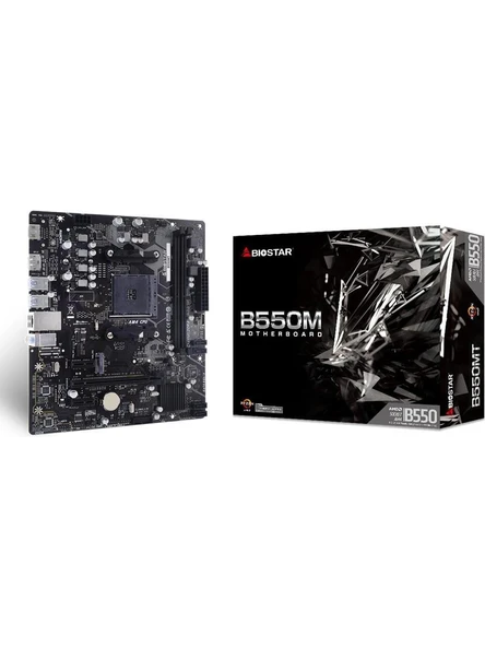 BIOSTAR B550MTDDR4 SATA3 M2 PCIe NVME HDMI DVI PCIe 16X v3.0 AM4 mATX + AMD Ryzen 5 5600X + AMD Orijinal Fan