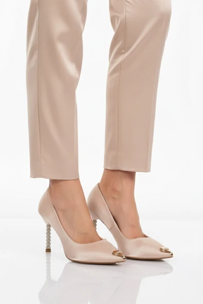 Aspor Bej Saten Kadın Topuklu Ayakkabı ürün görseli 1