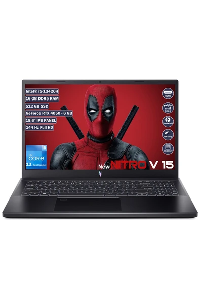 ACER Nitro V 15 Intel Core I5 13420H 16 GB 512 GB SSD Rtx 4050 6 GB Freedos 15.6" Fhd IPS NH.QNBEY.001-16 - Resim 1