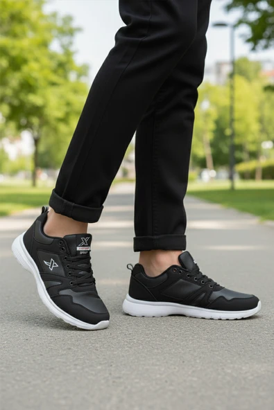 Aspor Siyah Beyaz Bağcıklı Erkek Spor Ayakkabı - Resim 3