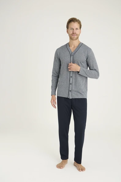 9225 Erkek V.Yaka Boydan Düğmeli Pijama Takım ürün görseli 1