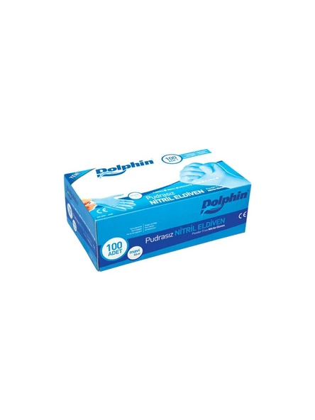 Dolphin Muayene Eldiveni Pudrasız Mavi Orta Boy (M) 100'lü - 1