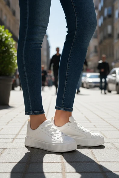 Aspor Beyaz Bağcıklı Unisex Spor Ayakkabı - Resim 3