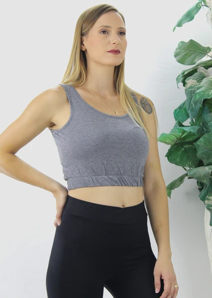 Beli Lastikli Crop Gri - Lks2907.022 ürün görseli