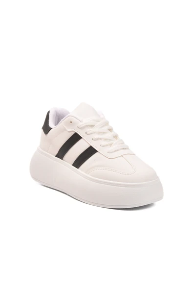 Aspor Beyaz Siyah Yüksek Taban Bağcıklı Unisex Sneaker - Resim 4