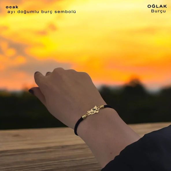 Burca Özel Kuş Motifli Siyah İpek Örgülü 14 Ayar Altın Plakalı Hediye Bileklik-360 ürün görseli