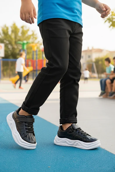 Pepino Siyah Beyaz Cırtlı Erkek Çocuk Spor Ayakkabı - Resim 3