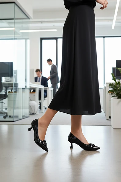 Aspor Siyah Kırışık Kadın Topuklu Ayakkabı - 3