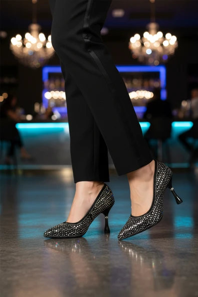 Pierre Cardin Siyah Taş İşlemeli Kadın Abiye Ayakkabı - 3