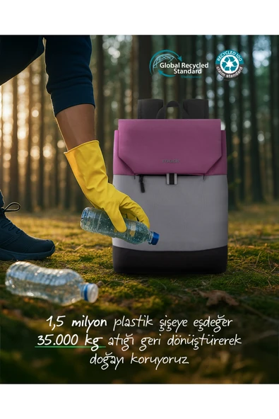 Mack MCE-1303 14.1" ZEN Eco Günlük Sırt Çantası Mor Gri - 7