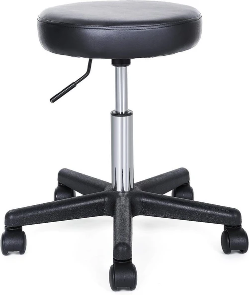 SONGMICS Döner Tabure, Tekerlekli, Yüksekliği Ayarlanabilir Tekerlekli Tabure, 46-58 cm Suni Deri Kaplı Çalışma Taburesi, Siyah Ljb61B