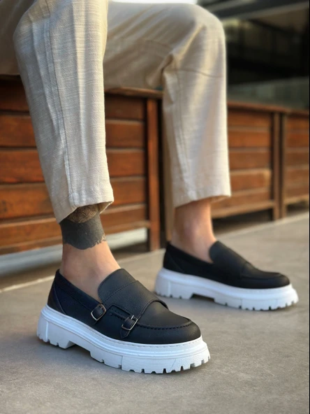 ET0242 Tokalı Klasik Yüksek Taban Siyah Erkek Ayakkabı - Resim 3