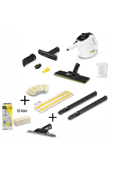 Karcher SC 1 EasyFix Buharlı Temizlik Makinesi + Cam Temizlik Aparatı + 15 Adet Mikrofiber Bez - 1