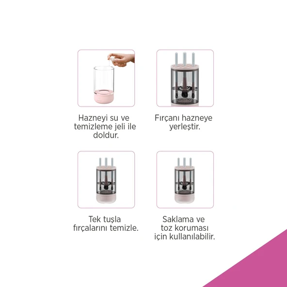 Polosmart PBS703 Kablolu Makyaj Fırçası Temizleme Cihazı 200ml Pembe - 4