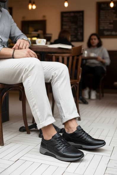 Fosco Siyah Hakiki Deri Erkek Casual Ayakkabı - 3