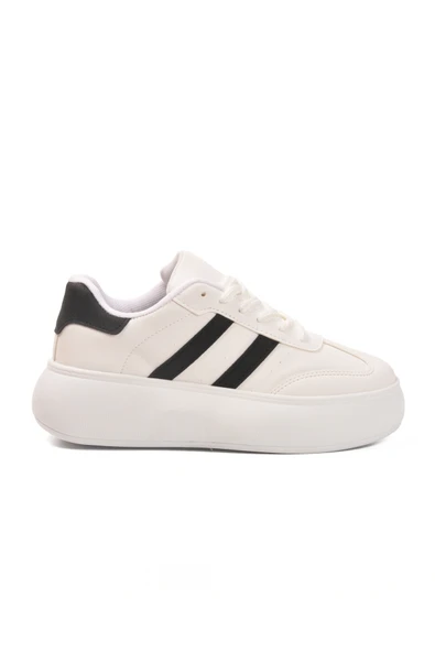 Aspor Beyaz Siyah Yüksek Taban Bağcıklı Unisex Sneaker - Resim 2