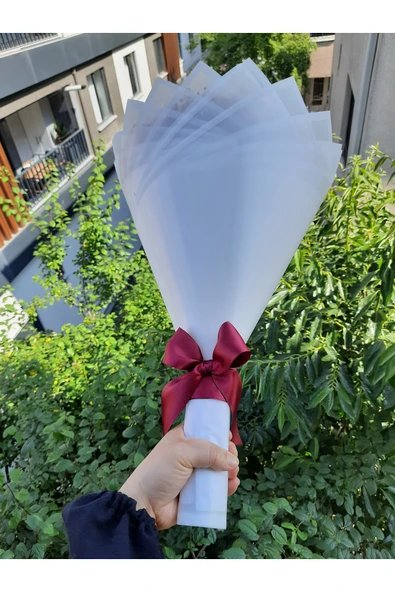 BUKET DÜNYASI 30 Lu Led Işıklı Kenar Süslemeli Solmayan Gül Buketi Bordo Gül Dışı Beyaz - 2