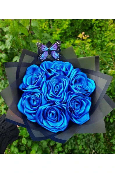BUKET DÜNYASI 7 li Solmayan Gül Buketi MAVİ GÜL DIŞI SİYAH ürün görseli 1