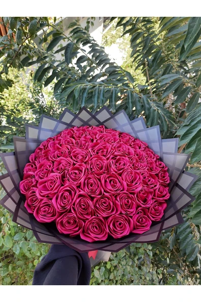 BUKET DÜNYASI 60 Lı Led Işıklı Söz Nişan Solmayan Gül Buketi Bordo Gül Dışı SİYAH ürün görseli 1
