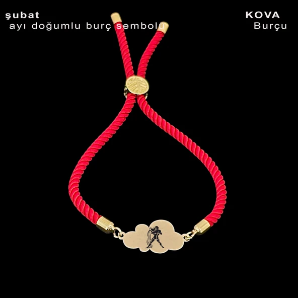 Burca Özel Bulut Figürlü Kırmızı İpek Örgülü 14 Ayar Altın Plakalı Hediye Bileklik-364 - Resim 2