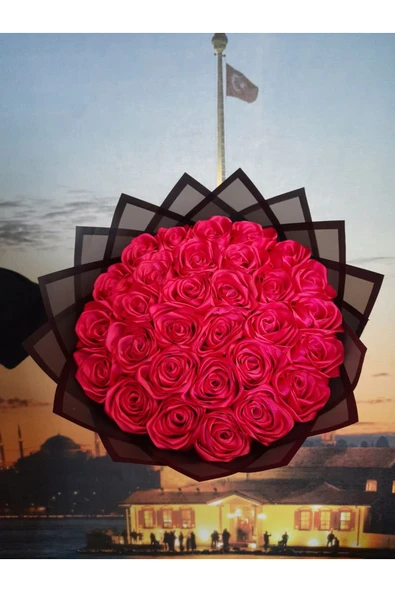 BUKET DÜNYASI 30 Lu Led Işıklı Solmayan Gül Buketi Fuşya Pembe Gül Dışı SİYAH - 1