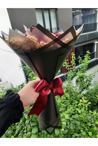 BUKET DÜNYASI 7 li Solmayan Gül Buketi BORDO GÜL CİPSOLU - 2
