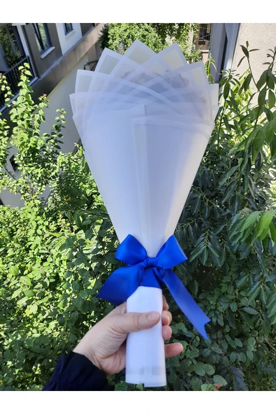 BUKET DÜNYASI 20 li Led Işıklı Kenar Süslemeli Solmayan Gül Buketi Mavi Gül Dışı Beyaz - 2