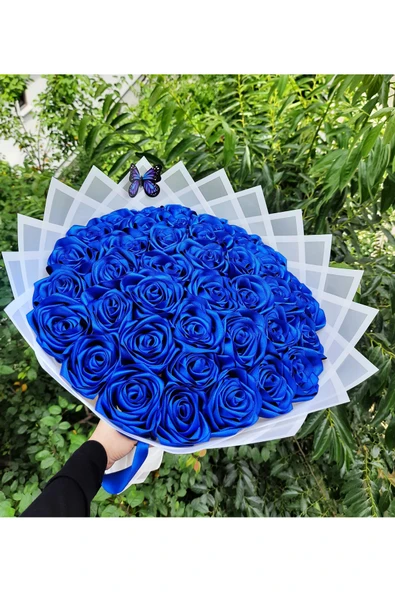 BUKET DÜNYASI SATEN KURDELE 4 CM SAKS MAVİ RENK 10 METRE SÜSLEME, SOLMAYAN GÜL - 2