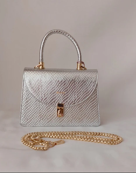 252HÇ156 Model Sarach Marka Gümüş Renk El ve Omuz Abiye Çanta