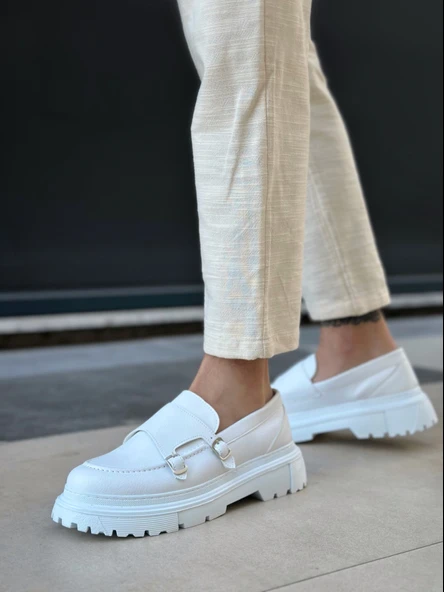 ET0242 Tokalı Klasik Yüksek Taban Beyaz Erkek Ayakkabı - Resim 3