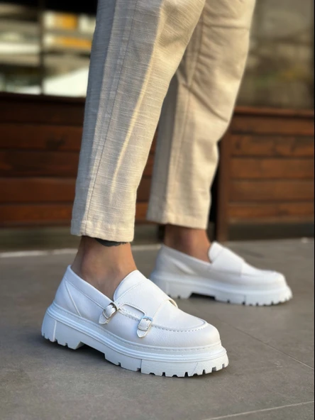 ET0242 Tokalı Klasik Yüksek Taban Beyaz Erkek Ayakkabı ürün görseli